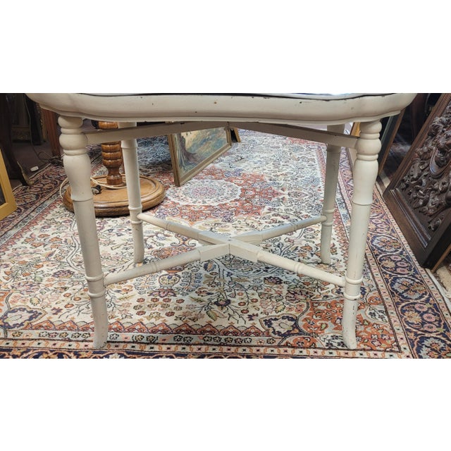 Wood Fine 1950s Blue & White Porcelain Bamboo Tray Table For Sale - Image 7 of 10