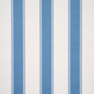 Schumacher Rafe Stripe Wallcovering In Azure For Sale