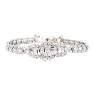 Vintage 3.7ctw Diamond Link Bracelet, 14k White Gold, Length 6.75 Inches For Sale