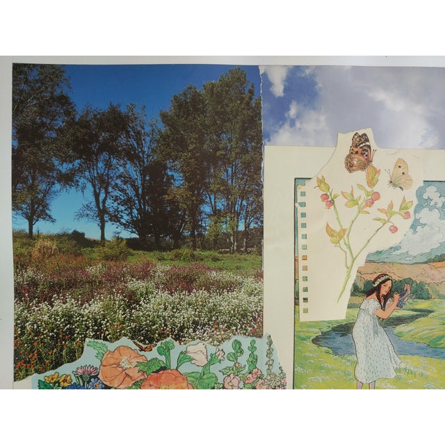 Folkey Wimsey and Romantic contemporary handmade paper collage is made using found vintage ephemeria. Signed L. Erhard....