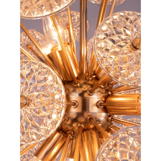 Metal Mid-Century Modernist Floral Sputnik Chandelier in Brass and Crystal from Val Saint Lambert, 1960s For Sale - Image 7 of 11