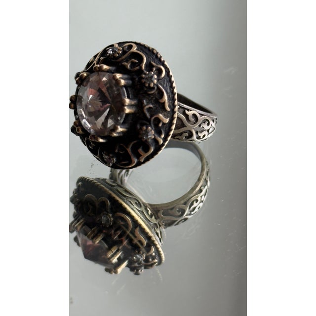 Vintage Medallion-Style Cocktail Ring With Clear Faceted Stone, 1990s, Size 7.5 For Sale - Image 4 of 11