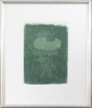 Joseph Solman, Monotype Print Painting Garden Scene Table Chair Joseph Solman American Art WPA, 1980