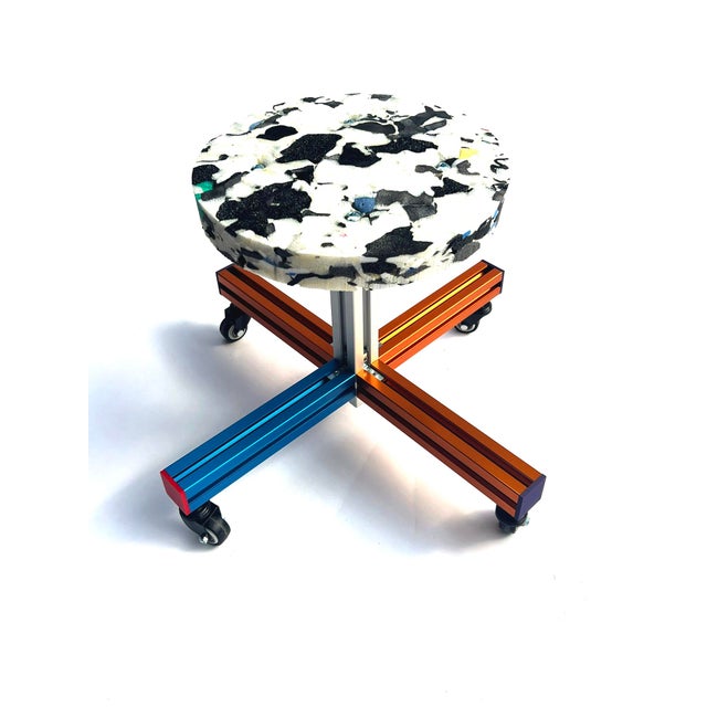 Techno Stool is Playful, Modular and Sustainable, combines aluminum and recycled foam rescued from automobile,...