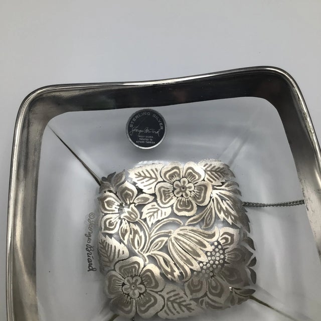 Metal Georges Briard Glass Pickle Dish Bowl With Attached Cocktail Fork For Sale - Image 7 of 12