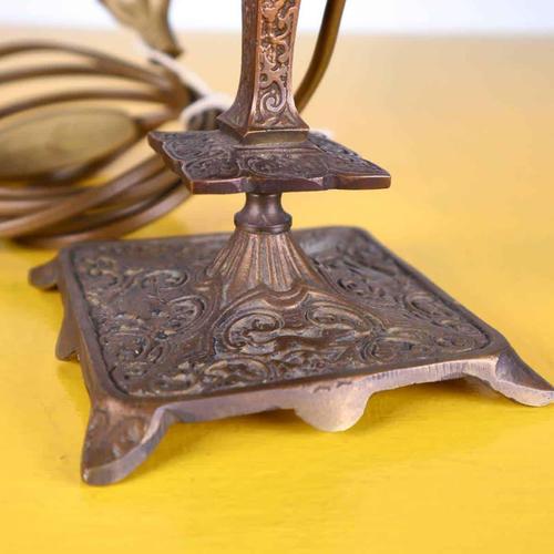 Metal Vintage Brass Lamp with Fabric Shade For Sale - Image 7 of 14