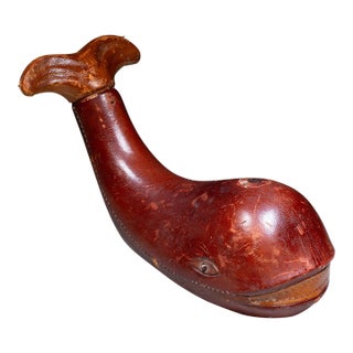 Mid-Century Leather Whale Bottle Decanter, Italy c.1960 For Sale