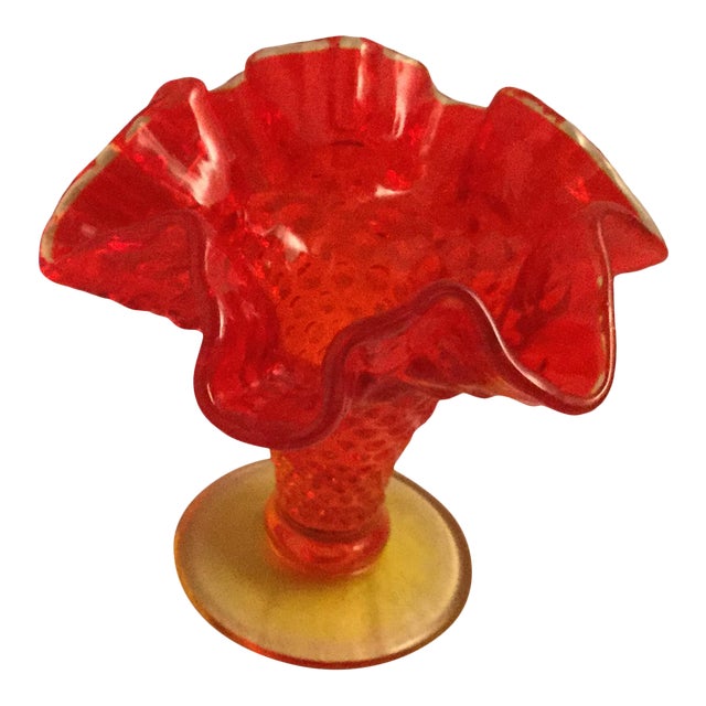 Vintage Red and Orange Ruffle Glass Fenton Vase Chairish