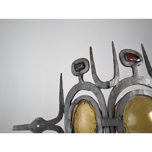 Wall Lights in Wrought Iron and Blown Glass, Set of 3 For Sale - Image 13 of 18