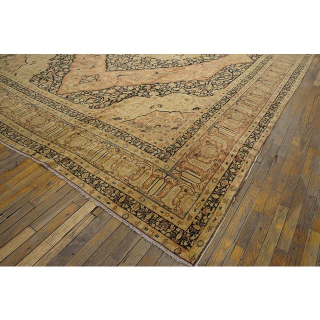 1930s Ivory Salmon Medallion Antique Persian Tabriz Rug 11'2" X17'4" Handknotted Wool Carpet For Sale In New York - Image 6 of 6
