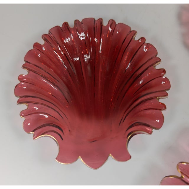 19th Century Group of Four Ruby Cranberry Red Shell Form Nut Dishes For Sale In New York - Image 6 of 14