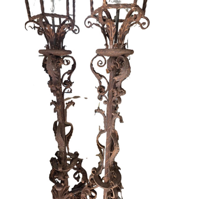 Antique Partialy Painted Iron Torcheres For Sale - Image 4 of 4