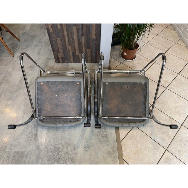 Souvignet Folding Armchairs in Grey Chrome Leather, 1980, Set of 2 For Sale - Image 14 of 18