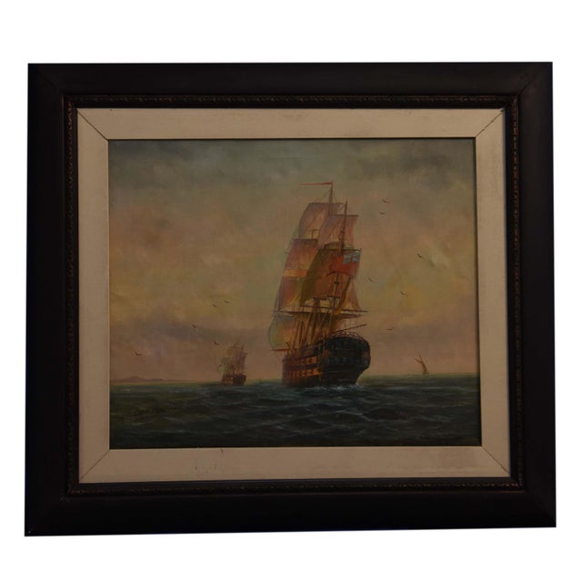 Realism 1960s Sailing Into Twilight Oil on Canvas by d.f Cornish, Framed For Sale - Image 3 of 3