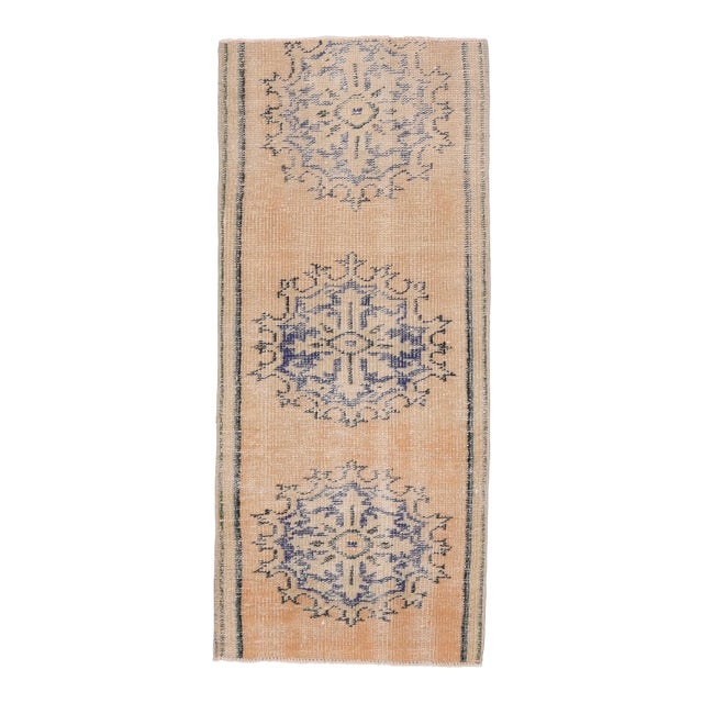 1970s Vintage Handmade Wool Cotton Beige Runner Rug For Sale
