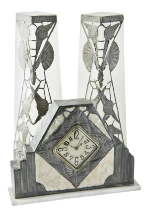 R. Ragu French Art Nouveau Clock and Vase Set - 3 Piece