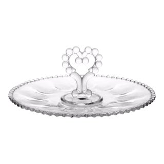 1960s Imperial Glass Candlewick Heart Handled Deviled Egg Serving Plate Tray For Sale