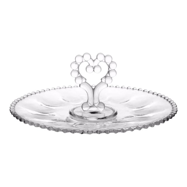 1960s Imperial Glass Candlewick Heart Handled Deviled Egg Serving Plate Tray For Sale