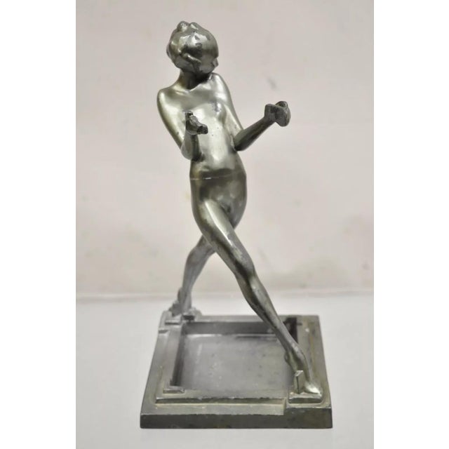 Authentic Antique Frankart Art Deco Figural Patinated Metal Female Ashtray Smoking Stand (Signed). Circa Early 20th...