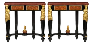 Pair of Early 19th Century Italian Gilt Bronze Mounted Ebonized Console Tables