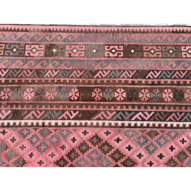 Textile Maimana Kilim Gallery Rug, Handwoven Wool, 8x16, Rose & Chocolate For Sale - Image 7 of 11