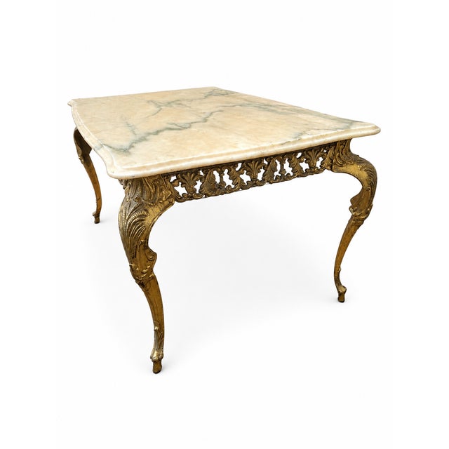 Louis XV Gilt Bronze Coffee Table with White Marble Top, 1970s For Sale - Image 4 of 8