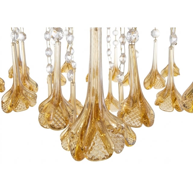 Vintage Gold Rain Chandelier with Crystals and Handmade Murano Glass Flowers, Italy, 1966 For Sale - Image 9 of 18