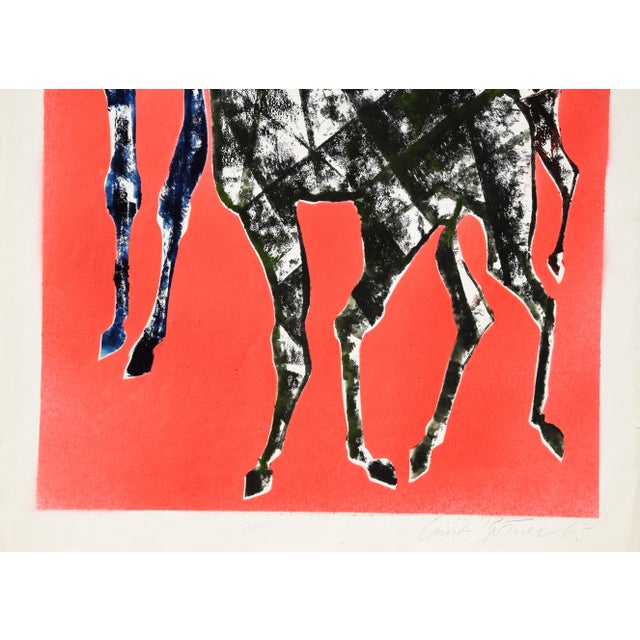 Ernst Bräuer, Three Horses Against Red, 1963, Monotype Paint For Sale - Image 6 of 12