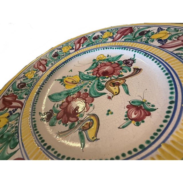 Mediterranean Mid 20th Century Large Italian Maiolica Charger – 16” Hand-Painted Deruta Style For Sale - Image 3 of 13