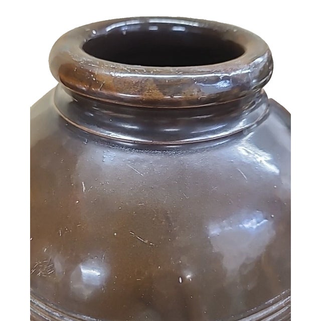 Late 19th Century Antique Peoria Pottery Stoneware Jar — 19th C Brown Glaze, 15″ Tall For Sale - Image 5 of 8