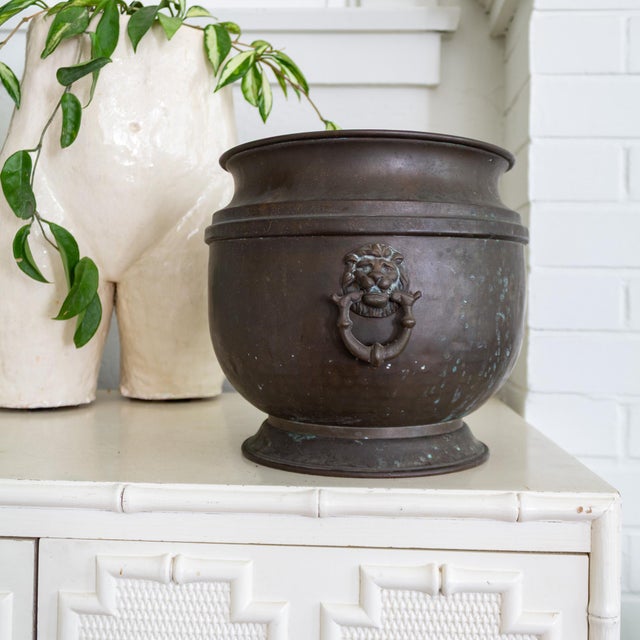 Early 20th Century Bronze Jardenier Planter Pot With Russian Stylized Lion Head Handles For Sale - Image 5 of 17