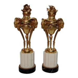 Late 19th Century Pair of Louis XVI Gilt Bronze And Marble Garnitures