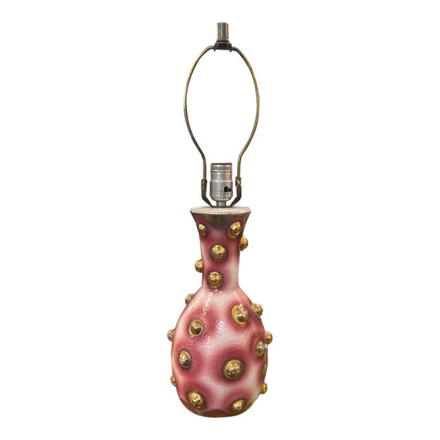 Vintage Pink and Gold Porcelain Ceramic Table Lamp For Sale