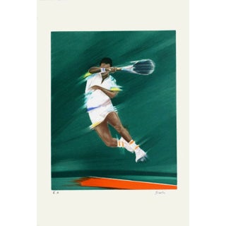 1985 Victor Spahn Tennisman Smash Lithograph For Sale