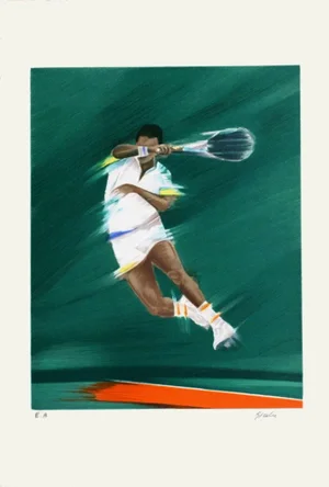 1985 Victor Spahn Tennisman Smash Lithograph