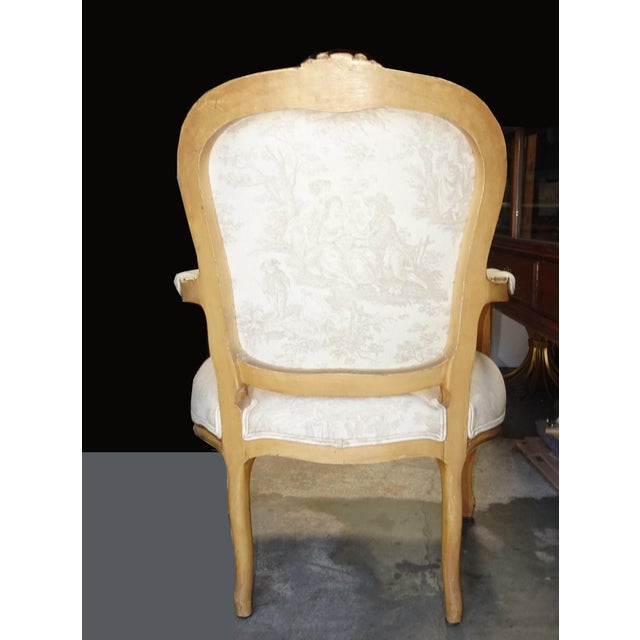 Vintage French Louis XVI Gold Gilt Off White Arm Chair For Sale - Image 4 of 15
