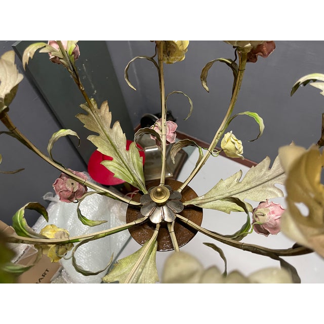 Italian Tole & Ceramic Floral Chandelier, 1960s For Sale - Image 18 of 18