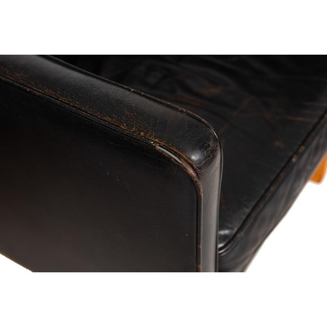 Wood Pair of Mogens Hansen Mh195 Black Leather Armchairs With Ottoman Stool For Sale - Image 7 of 18