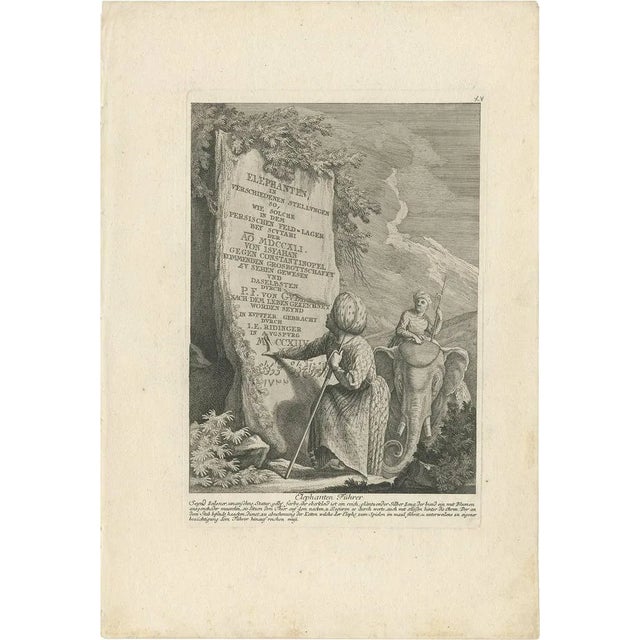J.E. Ridinger, German Elephant Series, 1741, Paper For Sale