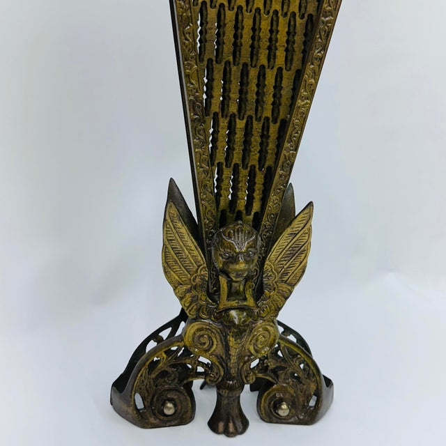 19th Century Gilt Bronze Brass Victorian Peacock and Sphinx Fire Screen Fan For Sale - Image 16 of 18