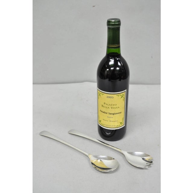 Vintage Sheffield England Modern Silver Plated Salad Serving Set Fork & Spoon For Sale - Image 10 of 10