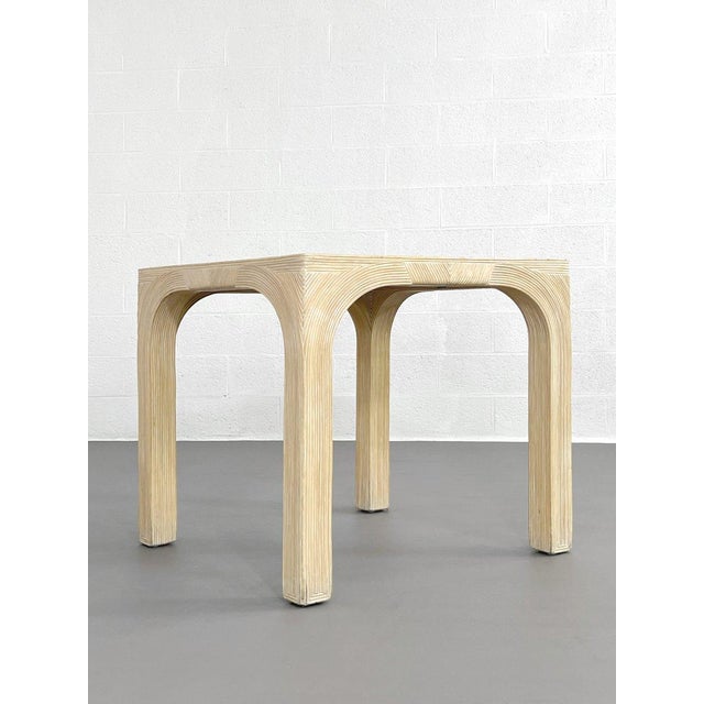 Square table with rattan marquetry and stone marquetry top, with 2 matching chairs