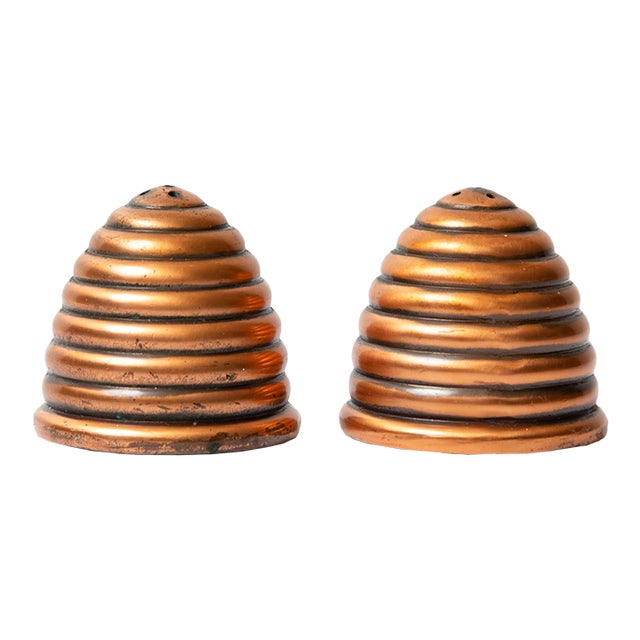 Vintage Beehive Copper Salt and Pepper Shakers For Sale