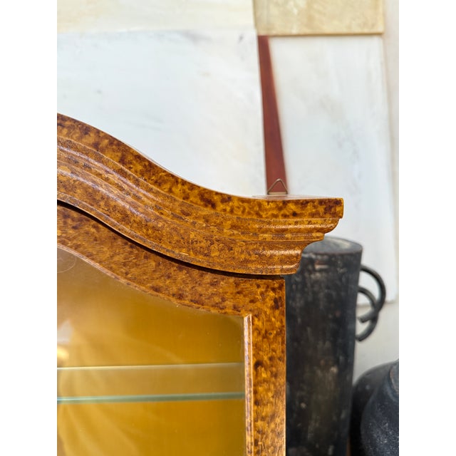 Gothic Vintage Italian Burlwood Finish Hanging Wall Curio Cabinet Glass Shelves Made in Italy For Sale - Image 3 of 12