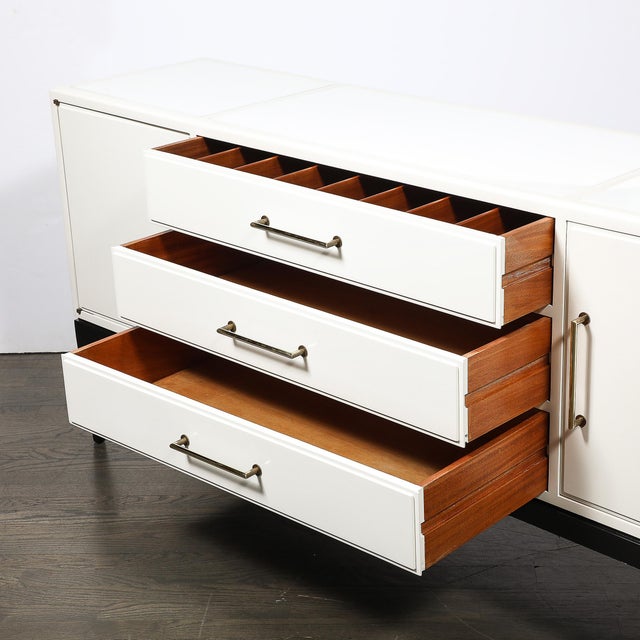 Mid-Century Cream Lacquer W/ Black Lacquer Supports Sideboard by Tommi Parzinger For Sale - Image 11 of 18