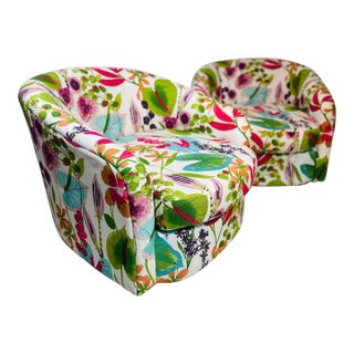 Mid Century Modern Swivel Chairs, Reupholstered For Sale