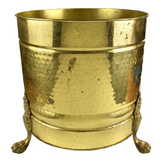 Late 20th Century Large Hammered Solid Brass Lion Paws Design Planter For Sale