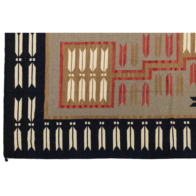 Gray Hand-Knotted Modern Navajo Style Grey Wool Rug - Geometric Arrow Motif - 9x12 For Sale - Image 8 of 11