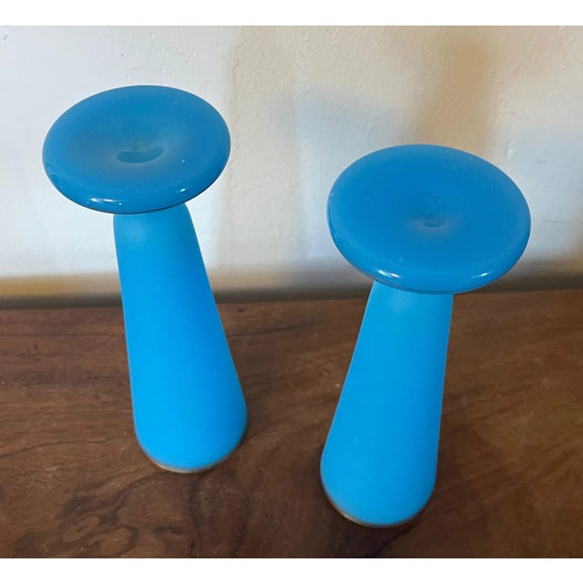 Antique 19th Century French Blue Opaline Glass Vases With Gilt Rim - a Pair For Sale In New York - Image 6 of 8
