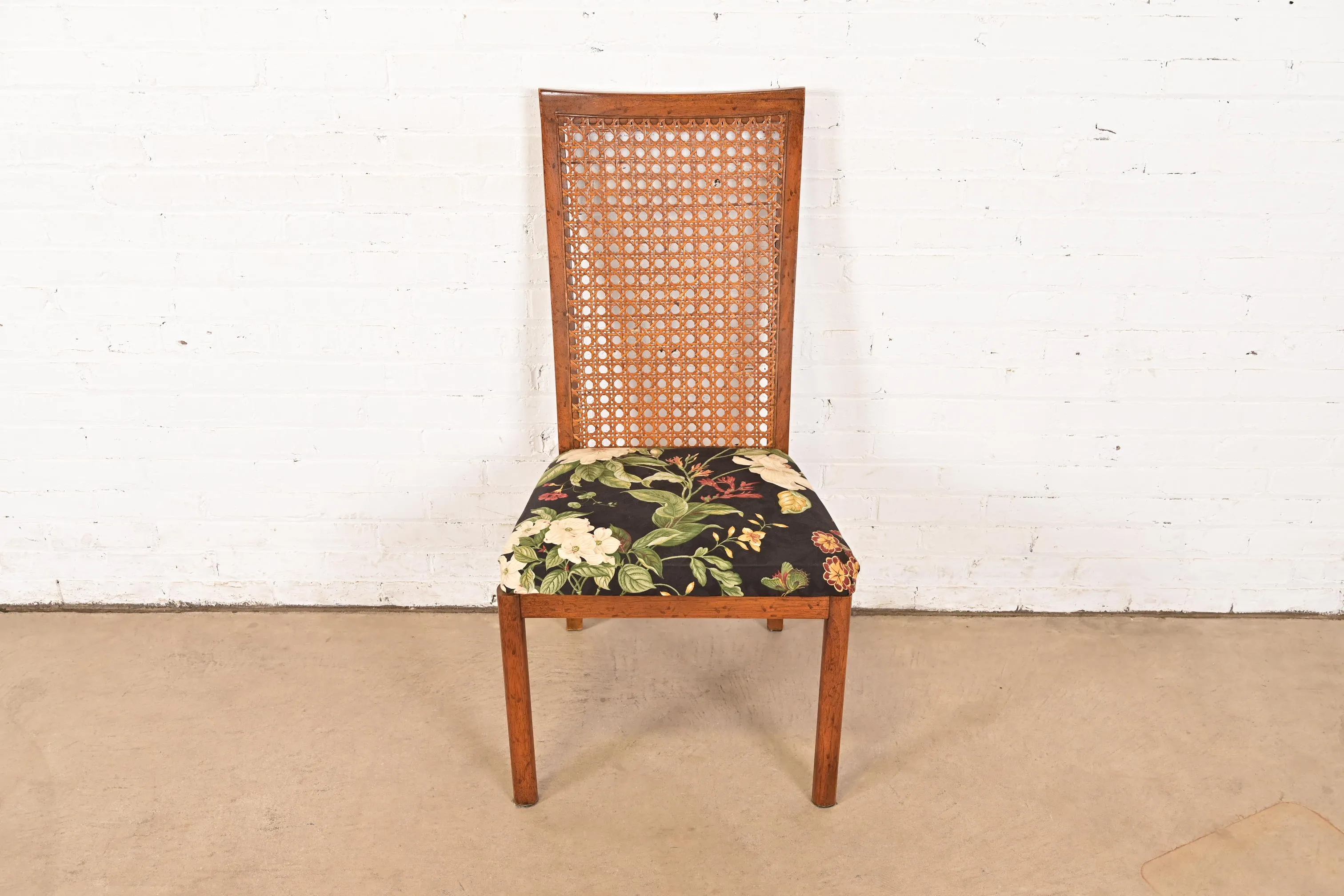 Drexel Heritage Mid-Century Modern Walnut and Cane High Back Side